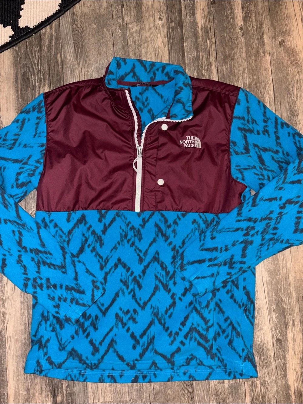 The North Face Sweater Men med 1/4 Zip Fleece Aztec Geo Novelty Blue Burgundy